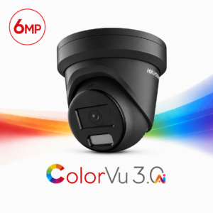 Hikvision DS-2CD2367G3-LI2UY-BLK-2.8MM Pro-series ColorVu 3.0 Deep-Learning AI (Artificial Intelligence) 6MP PoE IP Smart Hybrid Light (30m IR + 30m White-Light) 130dB True-WDR Weatherproof BLACK Eyeball Turret Camera with 2.8mm Fixed Lens - Built-in Audio Mic