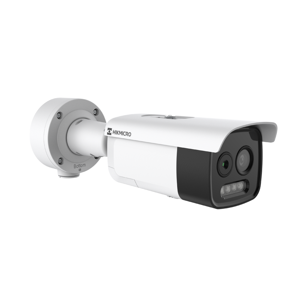 Hikvision HikMicro HM-TD2628-10/G1/T3A HeatPro Series Thermal & Optical Bi-spectrum Network Bullet Camera - 256 x 192 Thermal Resolution + 5MP Optical Resolution - 9.7mm Thermal Fixed Lens + 12.4mm Optical Fixed Lens - 60m IR + 60m White Light Range - Strobe + Siren - Audio & Alarm Input / Output