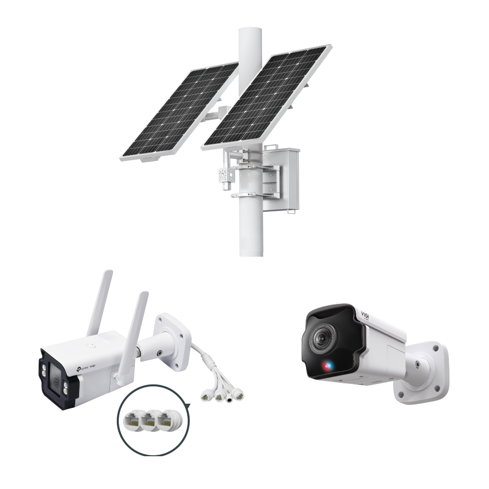 TP-Link VIGI 4G Solar Master 180 Kit - Includes 1 * SP18090 Solar Set + 1 * S345-4G4MP LTE All-In-One Bullet Camera + 1 * S385PI 4K 8MP 180° All-In-One Bullet Camera - Smart IOT MPPT Controller Included - Weatherproof - Remote Management*