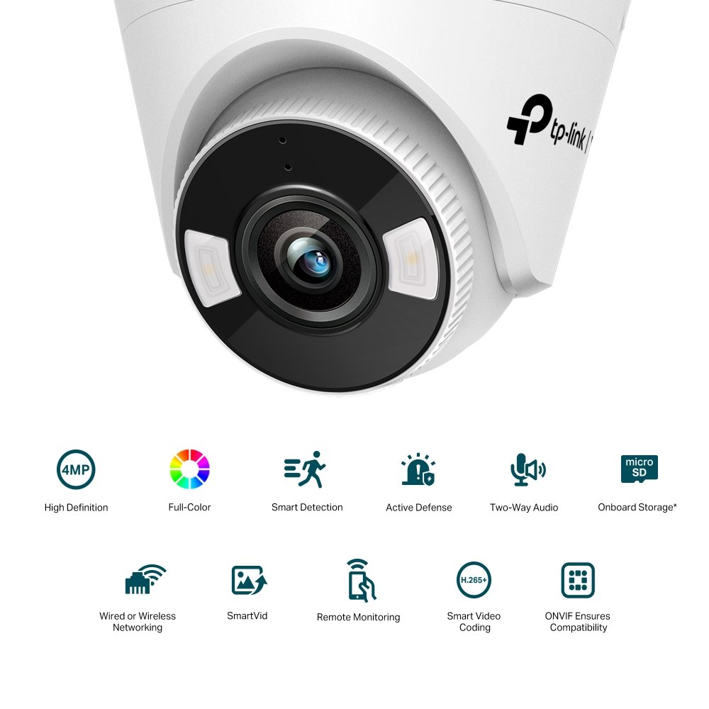TP-Link VIGI C440-W EasyCam Series 4MP WiFi Wireless (2.4GHz Only) IP Smart-Hybrid-Light (30m IR + 30m White-Light) Full-Colour Indoor Turret Camera with 4MM Fixed Lens - Two-Way Audio + Active-Defence (Active-Deterrence) Features