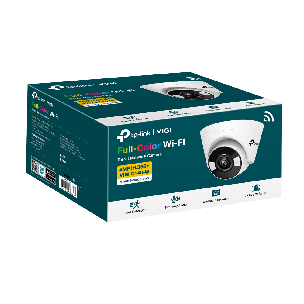 TP-Link VIGI C440-W EasyCam Series 4MP WiFi Wireless (2.4GHz Only) IP Smart-Hybrid-Light (30m IR + 30m White-Light) Full-Colour Indoor Turret Camera with 4MM Fixed Lens - Two-Way Audio + Active-Defence (Active-Deterrence) Features