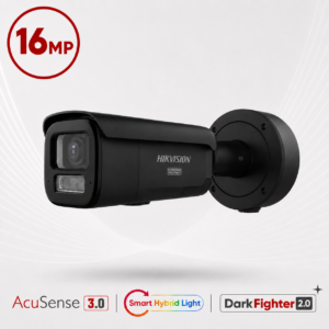 Hikvision DS-2CD36167G3-LIZSUY/SL-BLK Ultra-series Active-Deterrence Deep-Learning AI (Artificial Intelligence) Ultra-HD 16MP PoE IP Smart Hybrid Light (60m IR + 60m White-Light) 130dB AWDR Weatherproof BLACK Bullet Camera with 2.7~13.5mm Motorized Zoom Lens - Built-in Audio Mic + Speaker + Strobe + Siren - NEMA4X Anti-corrosion Coating