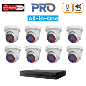 HiLook HLPROAIO8MPIPCCTVKIT5 8MP All-In-One IP CCTV Kit with -> 1 * NVR-216MH-K/16P AI NVR (without HDD) + 8 * IPC-T289H-MU/SL-2.8MM All-In-One 4K 8MP IP Turret Cameras - Works With Hik-connect App