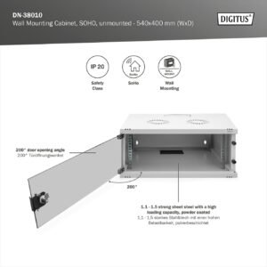 Digitus DN-38010 4U 19" Wall-Mount Server / Data / Network Cabinet - White - Flat-Pack Supply - Dimensions: 241mm (H) x 540mm (W) x 400mm (D)