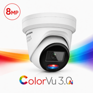 Hikvision DS-2CD2387G3-LIS2UY/SRB-2.8MM ColorVu 3.0 AcuSense 3.0 Active-Deterrence Deep-Learning AI (Artificial Intelligence) 4K 8MP PoE IP Smart Hybrid Light (30m IR + 30m White-Light) 130dB True-WDR Weatherproof Eyeball Turret Camera with 2.8mm Fixed Lens - Built-in Audio Mic + Speaker + Strobe + Siren - 108.8° Horizontal Field of View - Red & Blue Flashing Light