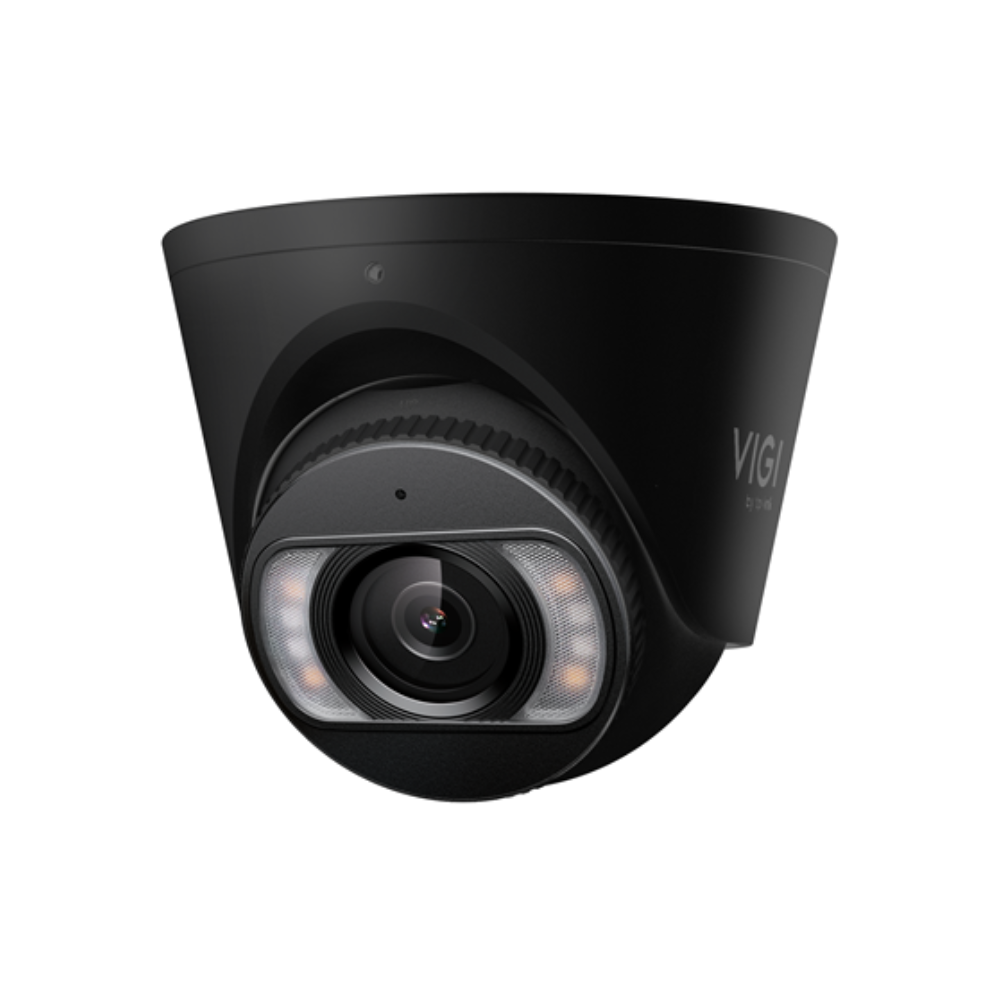 TP-Link VIGI InSight S485-BLK Active-Deterrence AI H265 4K 8MP PoE IP Smart-Dual-Light (30m IR + 30m White-Light) Full-Colour 120dB True-WDR Weatherproof BLACK Eyeball Turret Camera with 2.8mm Fixed Lens - 2-Way Audio - 111.4° Horizontal Wide Angle View