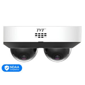 TVT TD-9844E3B#D/PE/AR2 Dual-Lens Multi-Imager (2 * 4MP Individual Adustable Cameras) PoE IP IR (30m) 120 True-WDR Weatherproof Dome Cameras - Single Cat5/6 Cable - 2.8mm Fixed Lens Each Camera - Built-in Mic + Speaker (2-Way Audio) - Alarm In / Out